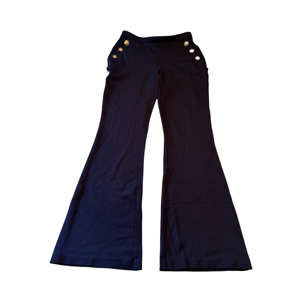 Christian Siriano New York Navy Blue Sailor Flare Pants Gold Buttons Womens S